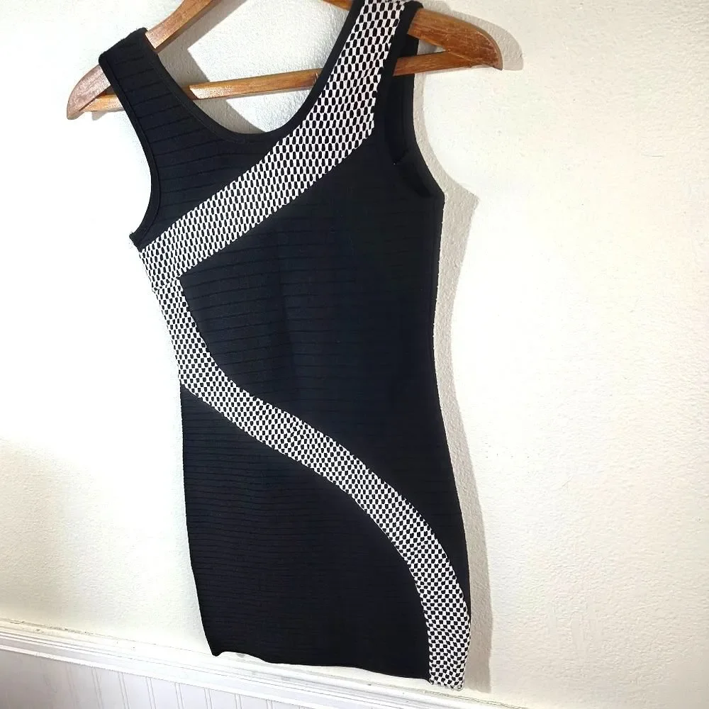 Women's Guess Bodycon Snatched Elegant Black and White Mesh Women's Dress Size S - Picture 4 of 10